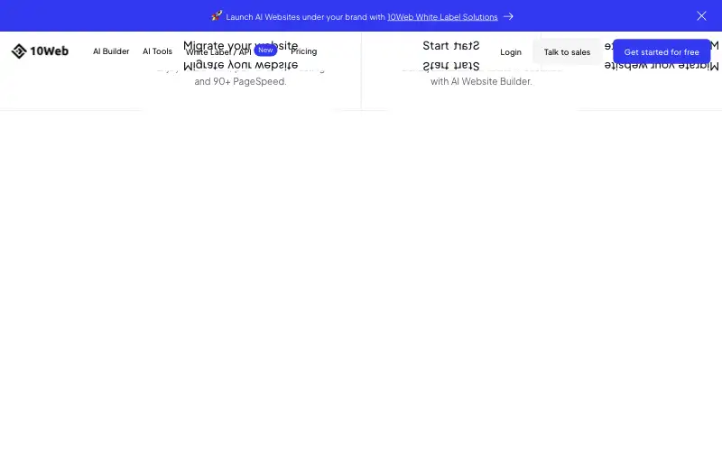 Screenshot of 10web.io, further down the homepage