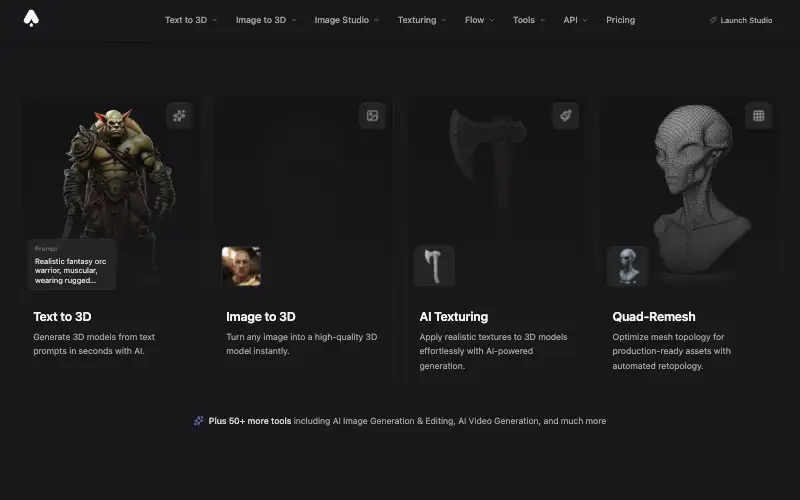Screenshot of 3daistudio.com, further down the homepage