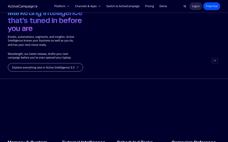 Screenshot of activecampaign.com, further down the homepage
