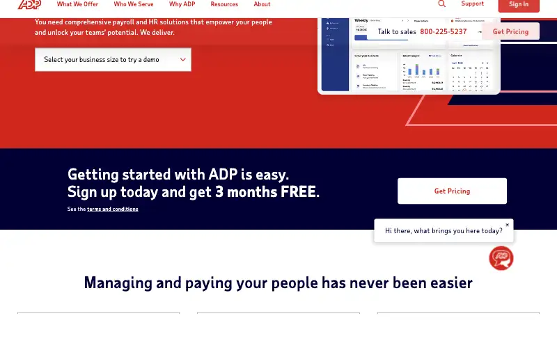 Screenshot of adp.com, further down the homepage
