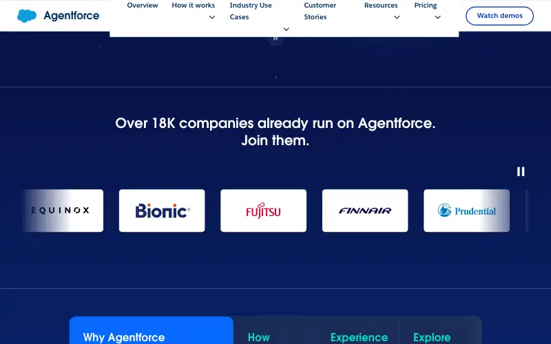Screenshot of salesforce.com, further down the homepage