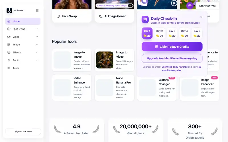 Screenshot of aisaver.io, further down the homepage