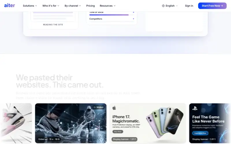 Screenshot of aiter.io, further down the homepage