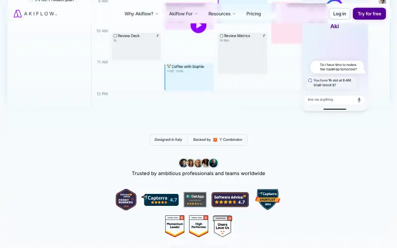 Screenshot of akiflow.com, further down the homepage