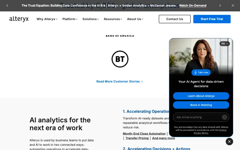 Screenshot of alteryx.com, further down the homepage