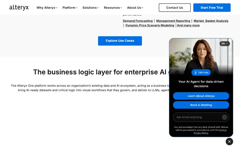 Screenshot of alteryx.com, further down the homepage