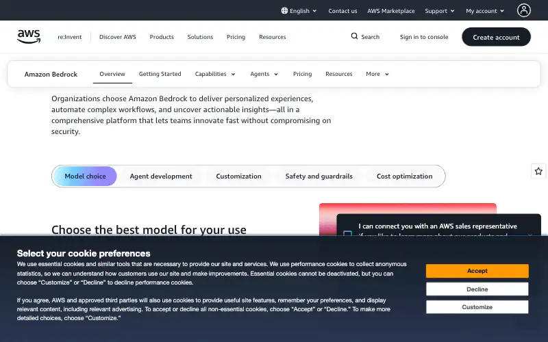 Screenshot of aws.amazon.com, further down the homepage