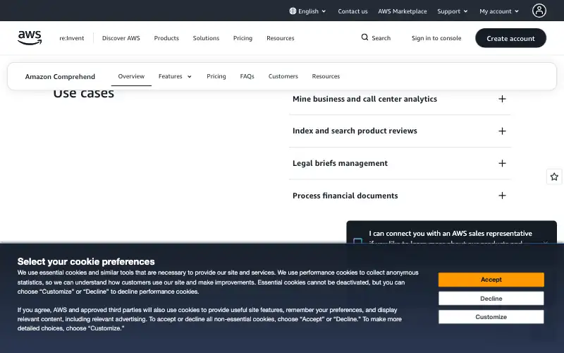 Screenshot of aws.amazon.com, further down the homepage