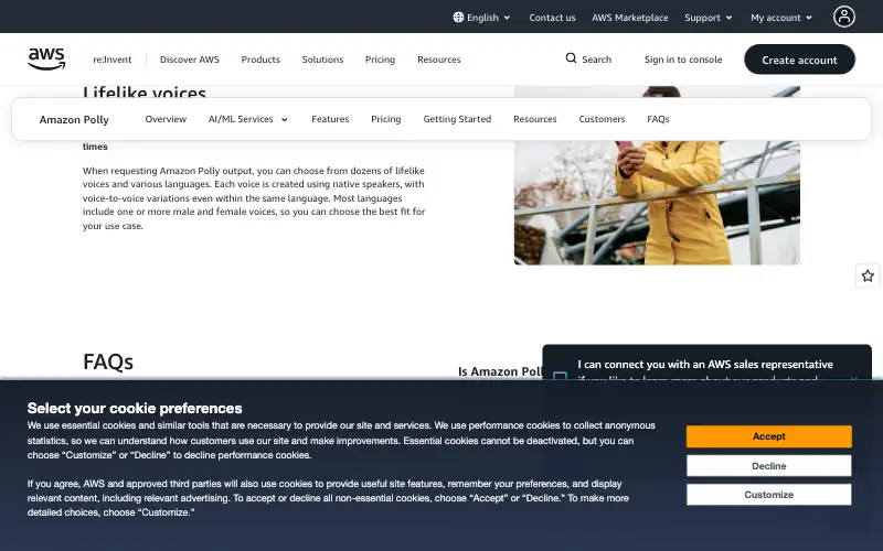 Screenshot of aws.amazon.com, further down the homepage