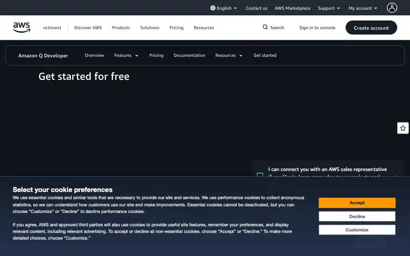 Screenshot of aws.amazon.com, further down the homepage