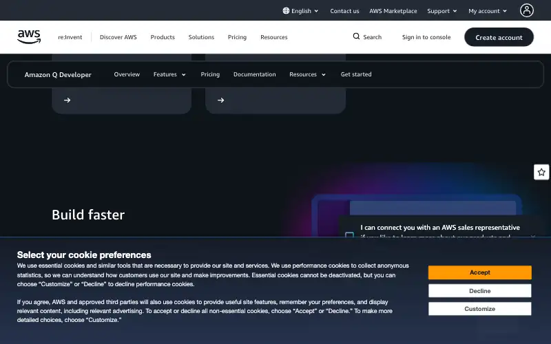 Screenshot of aws.amazon.com, further down the homepage