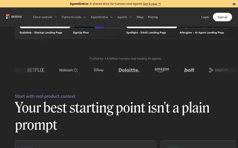 Screenshot of animaapp.com, further down the homepage