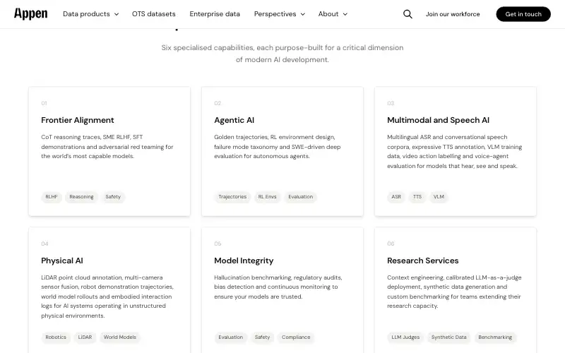 Screenshot of appen.com, further down the homepage