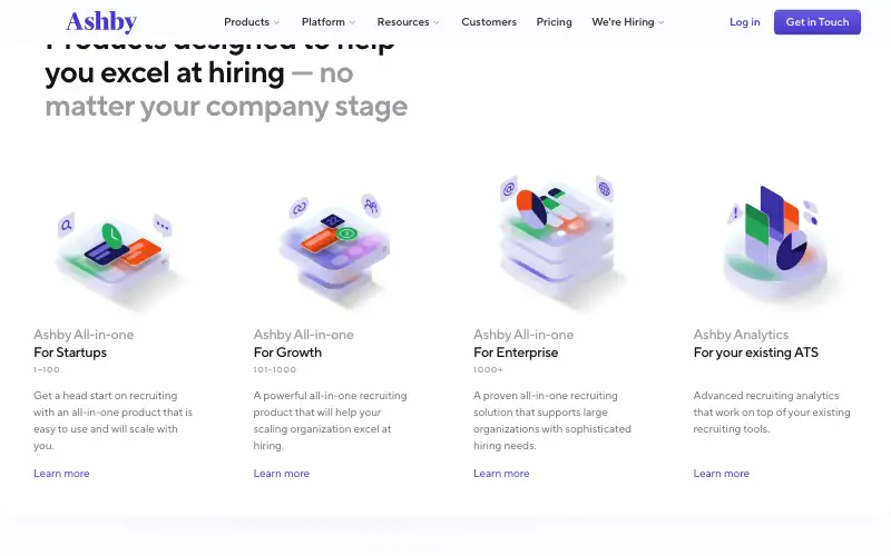 Screenshot of ashbyhq.com, further down the homepage