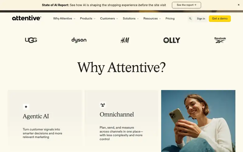 Screenshot of attentive.com, further down the homepage