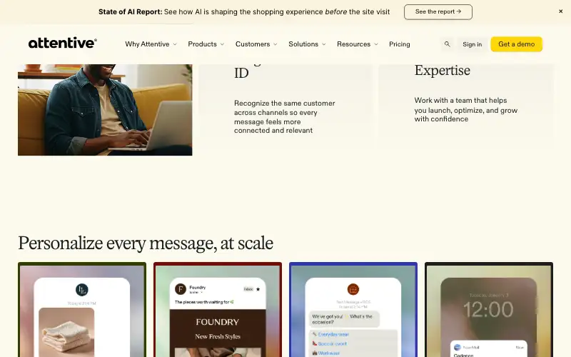 Screenshot of attentive.com, further down the homepage