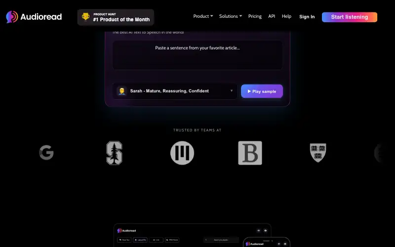 Screenshot of audioread.com, further down the homepage