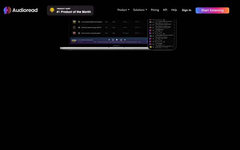 Screenshot of audioread.com, further down the homepage