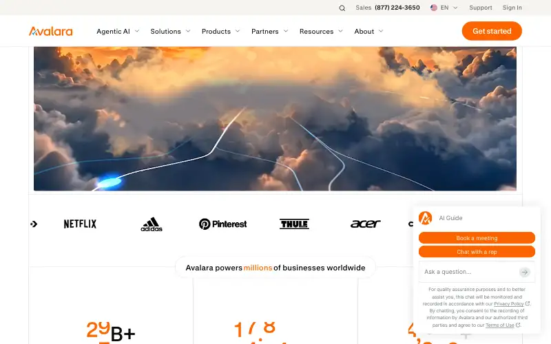 Screenshot of avalara.com, further down the homepage