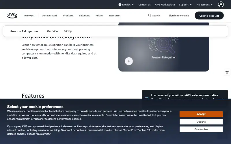 Screenshot of aws.amazon.com, further down the homepage