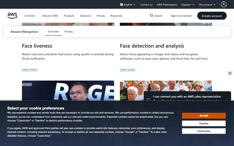 Screenshot of aws.amazon.com, further down the homepage