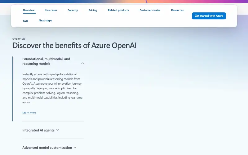 Screenshot of azure.microsoft.com, further down the homepage