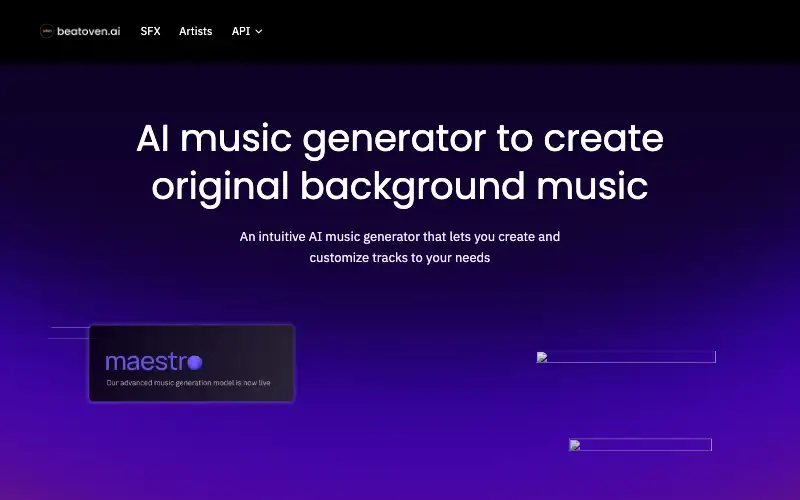 Screenshot of beatoven.ai, further down the homepage