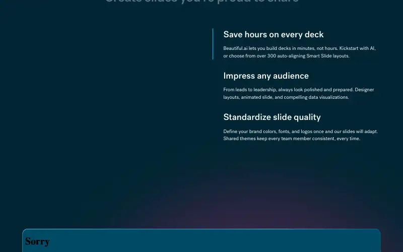 Screenshot of beautiful.ai, further down the homepage