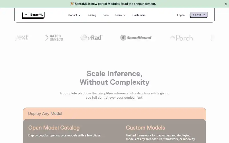 Screenshot of bentoml.com, further down the homepage