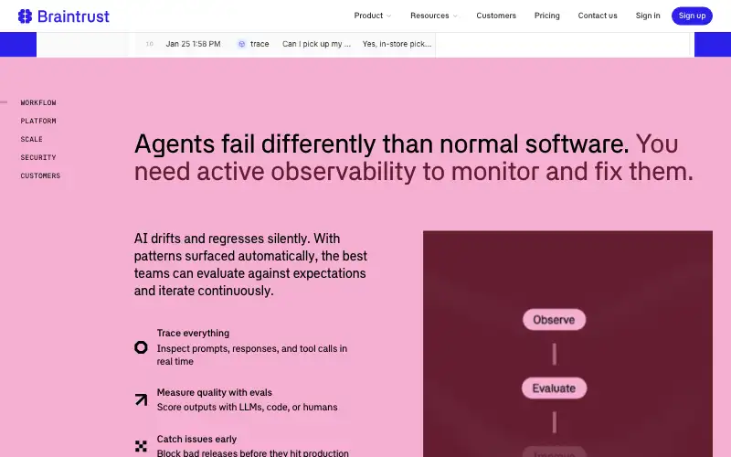 Screenshot of braintrust.dev, further down the homepage