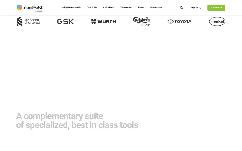 Screenshot of brandwatch.com, further down the homepage