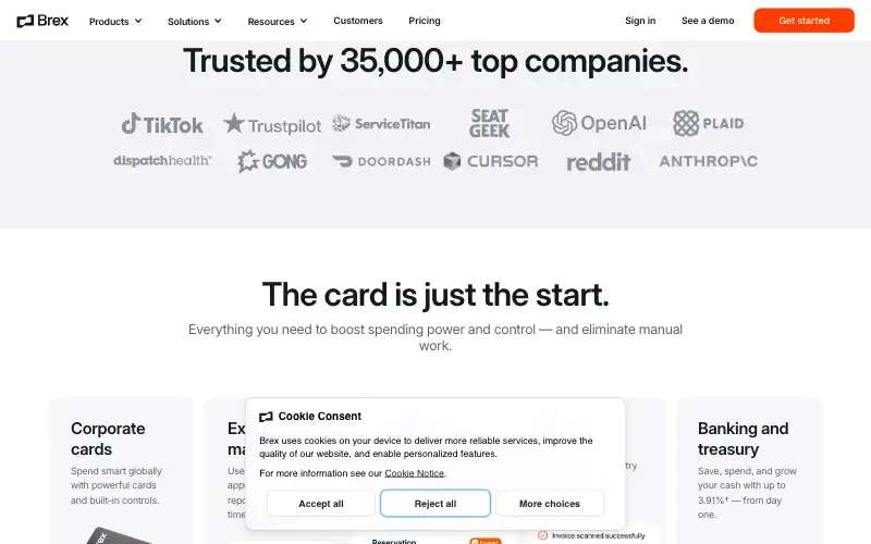 Screenshot of brex.com, further down the homepage