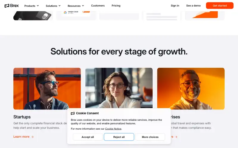 Screenshot of brex.com, further down the homepage