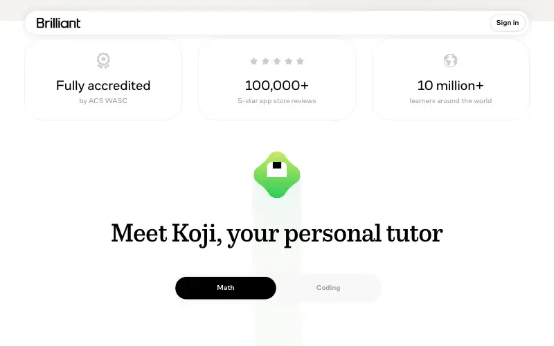 Screenshot of brilliant.org, further down the homepage