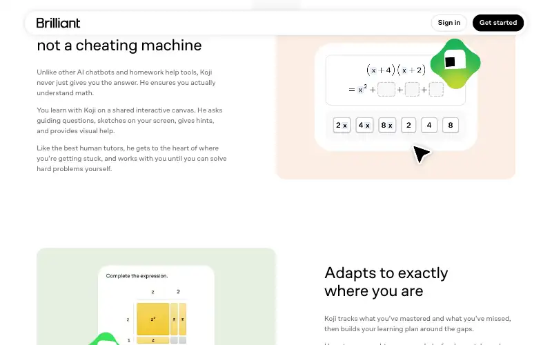 Screenshot of brilliant.org, further down the homepage