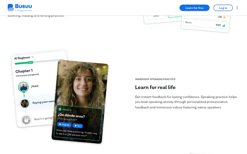 Screenshot of busuu.com, further down the homepage