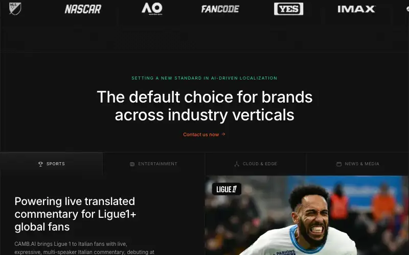 Screenshot of camb.ai, further down the homepage