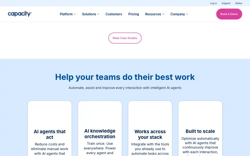 Screenshot of capacity.com, further down the homepage
