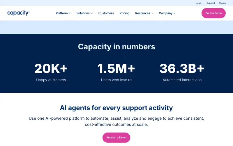 Screenshot of capacity.com, further down the homepage