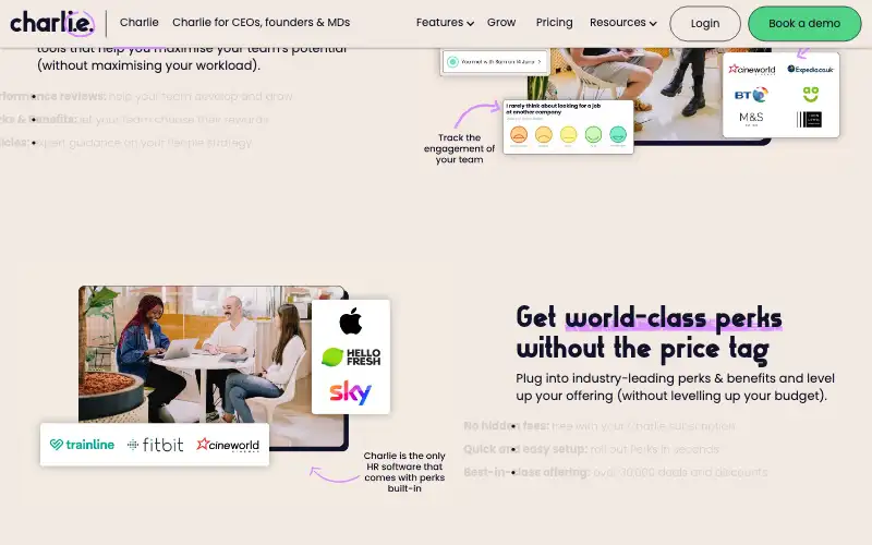 Screenshot of charliehr.com, further down the homepage