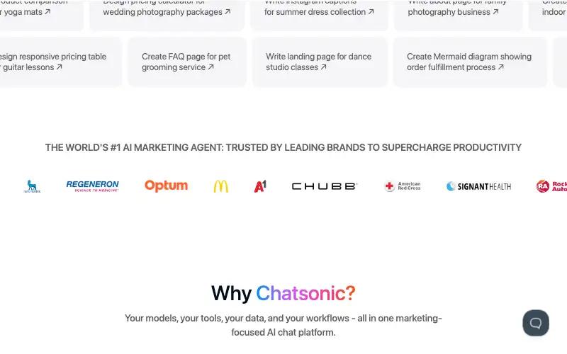 Screenshot of writesonic.com, further down the homepage