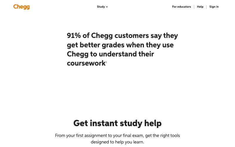 Screenshot of chegg.com, further down the homepage