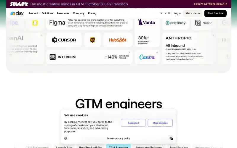 Screenshot of clay.com, further down the homepage