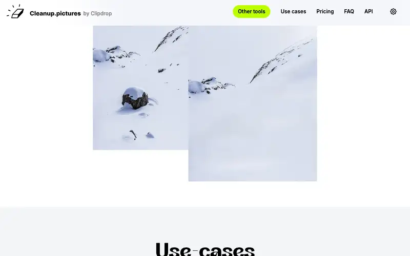 Screenshot of cleanup.pictures, further down the homepage