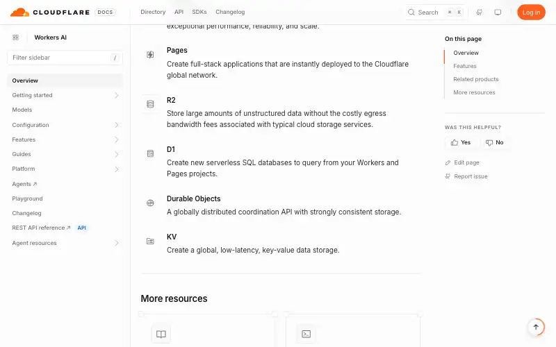 Screenshot of developers.cloudflare.com, further down the homepage