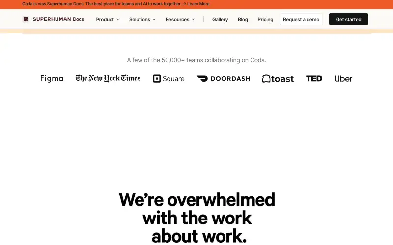 Screenshot of coda.io, further down the homepage