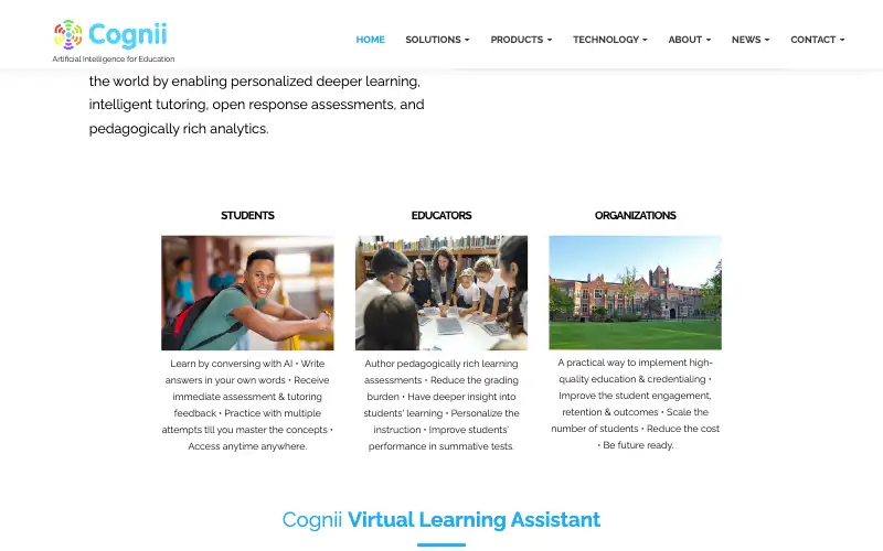 Screenshot of cognii.com, further down the homepage