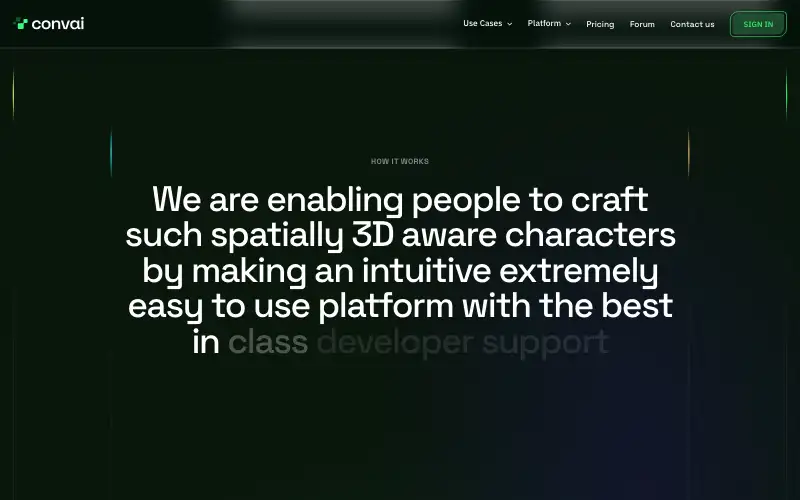 Screenshot of convai.com, further down the homepage