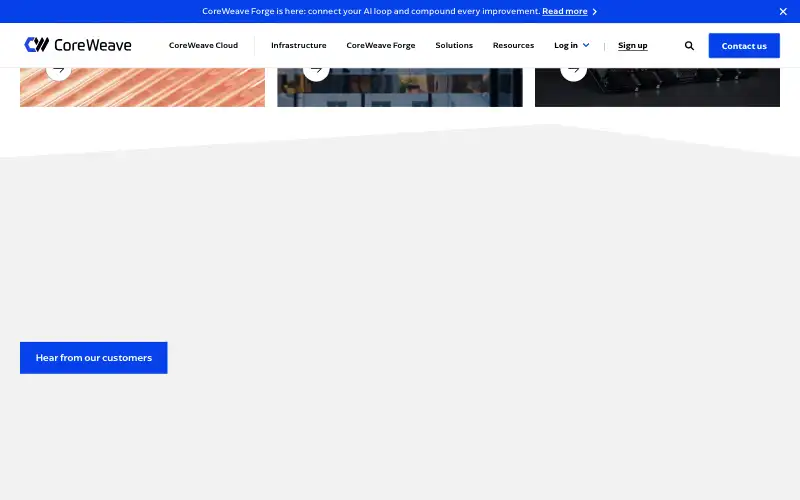 Screenshot of coreweave.com, further down the homepage