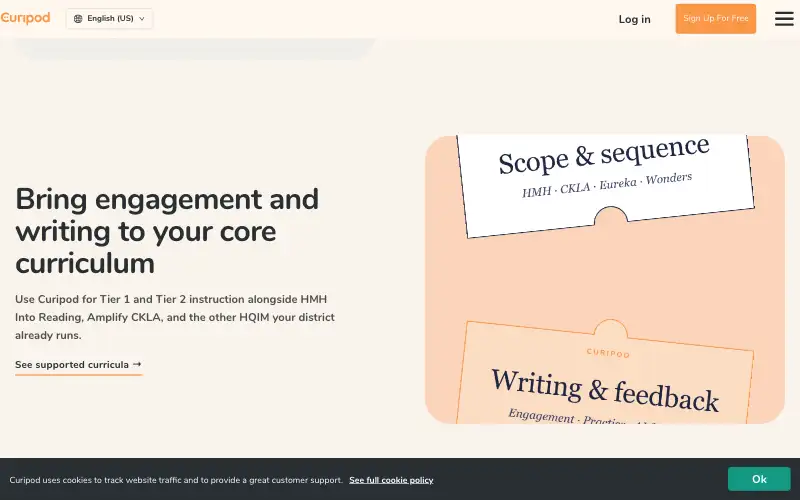 Screenshot of curipod.com, further down the homepage